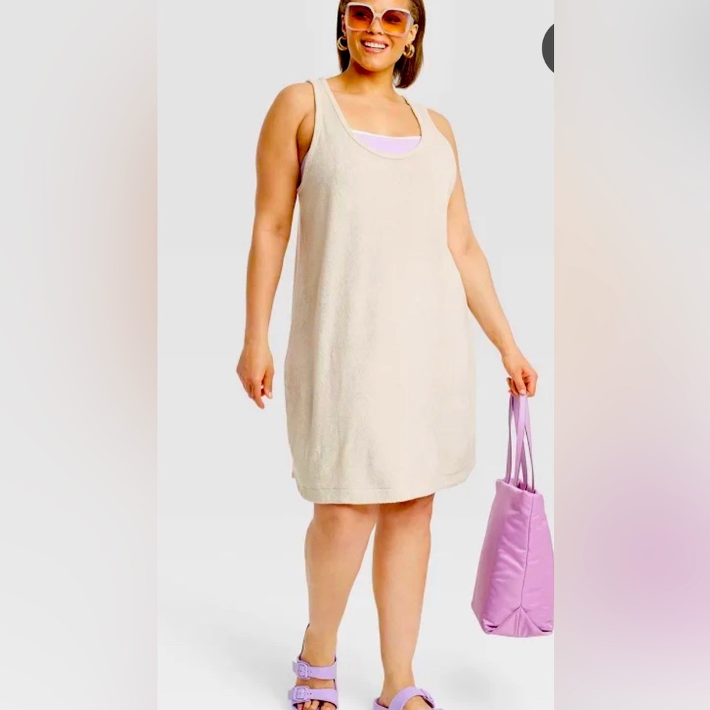 Womens Terry Tank Dress size 2X- A New Day - Tan Plus Size Swim Coverup NWT